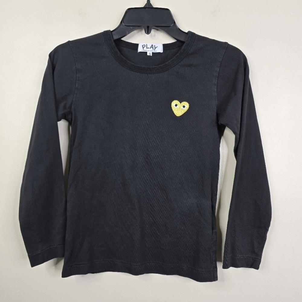 Comme des Garcons PLAY Black Long Sleeve Tee with Yellow Heart Patch